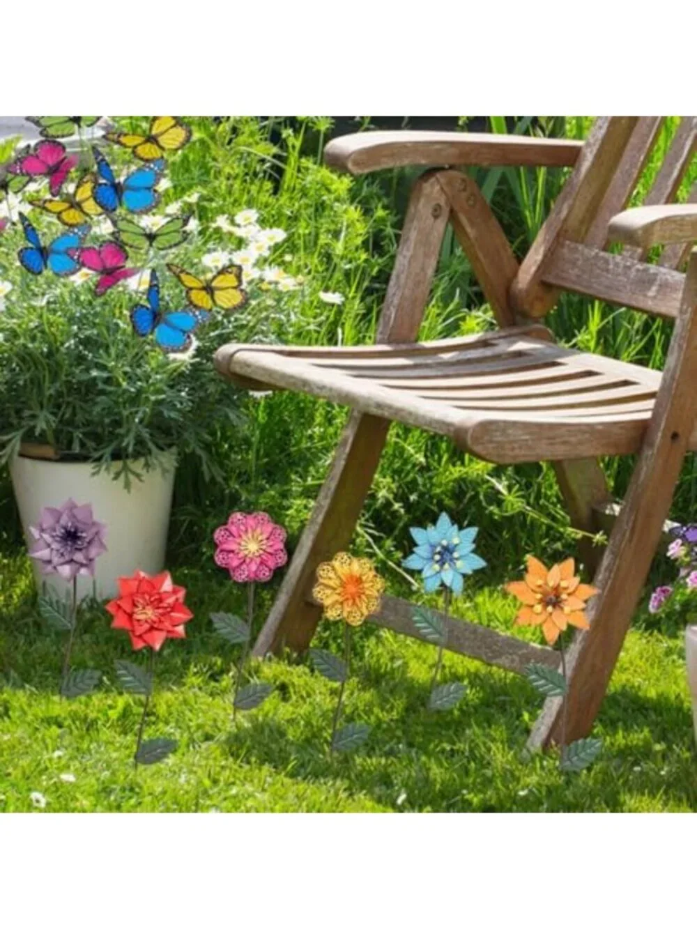 Colorful Metal Flower Garden Stakes - 6 Pack Outdoor Decor for Yard & Pathway